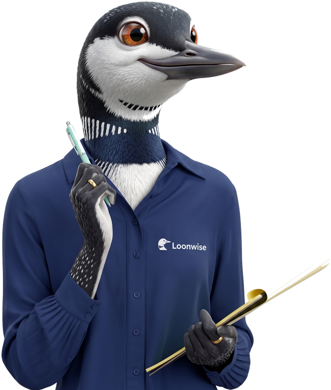 Loo the Loonwise advisor with pen and notepad