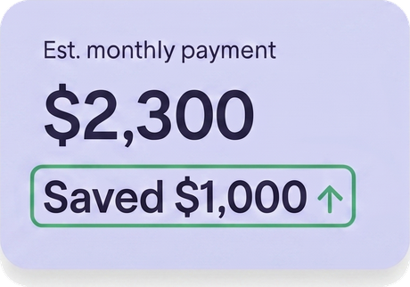 Estimated monthly payment $2,300 — saved $1,000